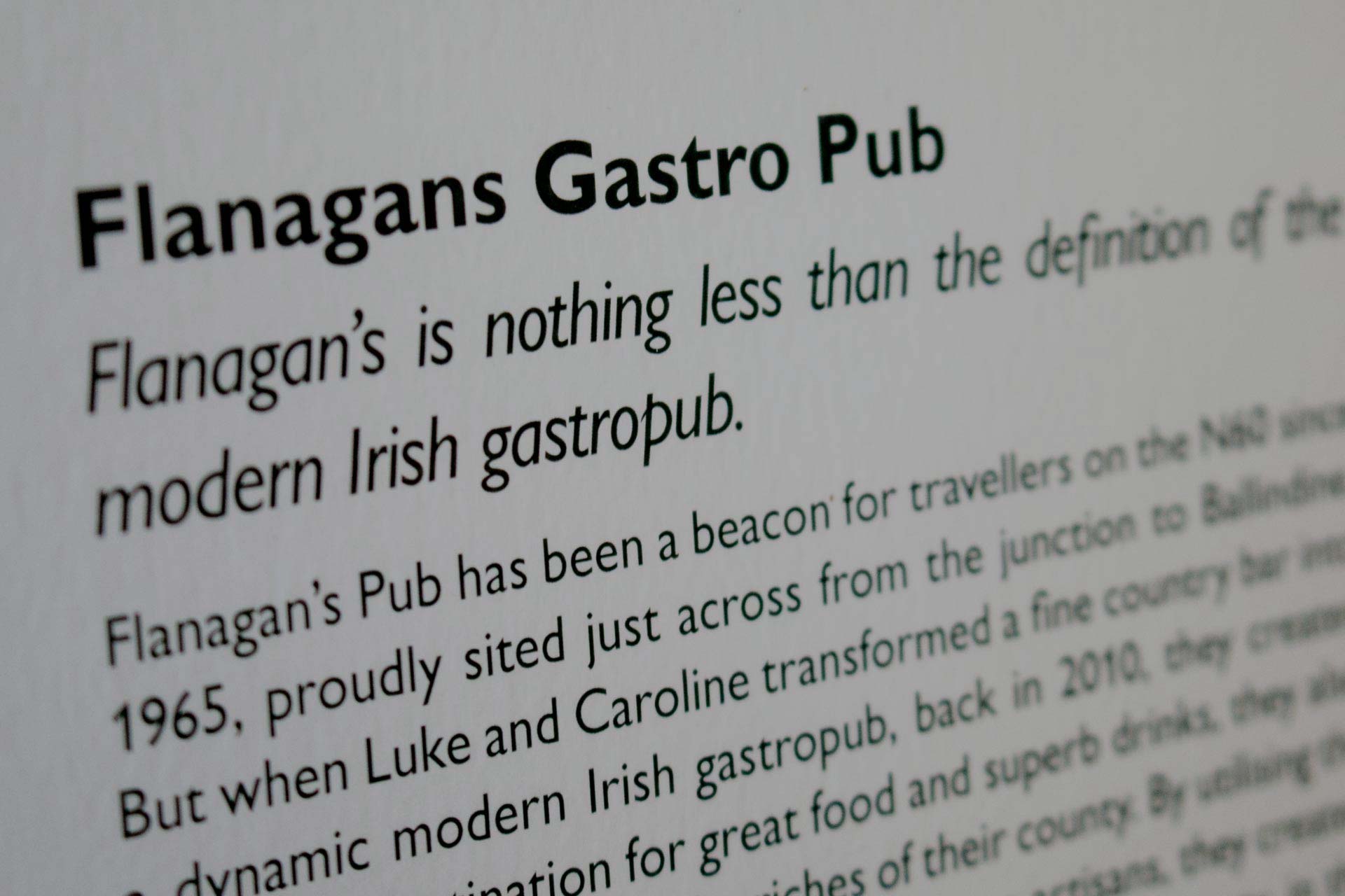 Flanagan's pub menu